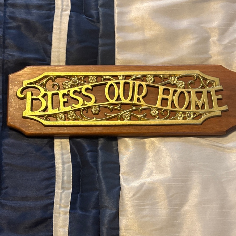 Gold and Brown 'Bless Our Home' Wall Plaque